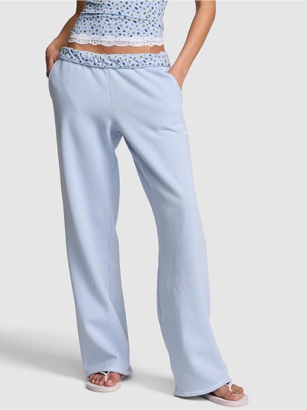 Pink Victorias Secret NWT Blue Fleece Lounge Pants Large Sweats holdover waist